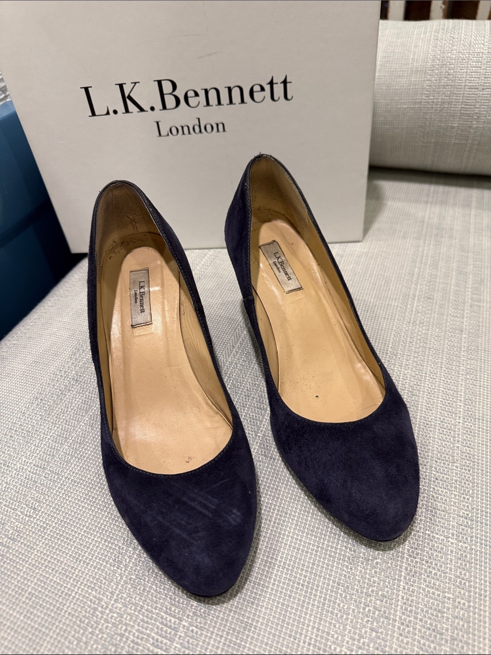 LK Bennett Navy Suede Pointed-Toe Pumps